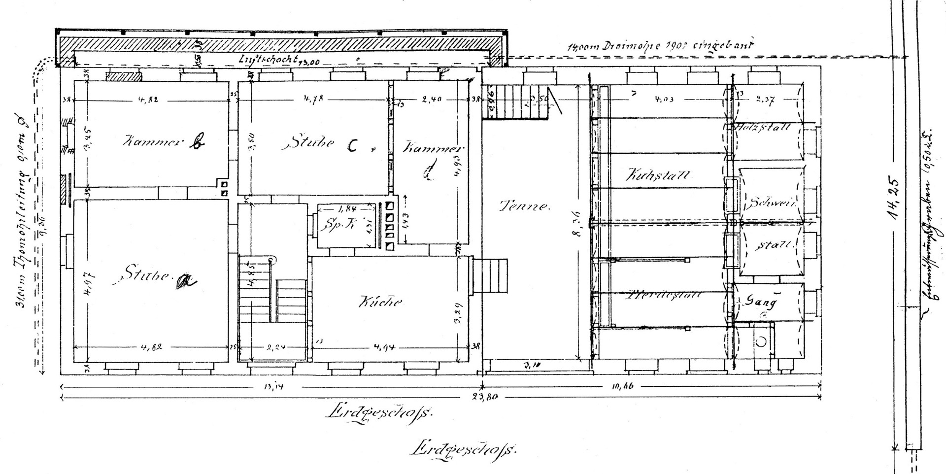 Grundrisszeichnung des Erdgeschosses von 1885